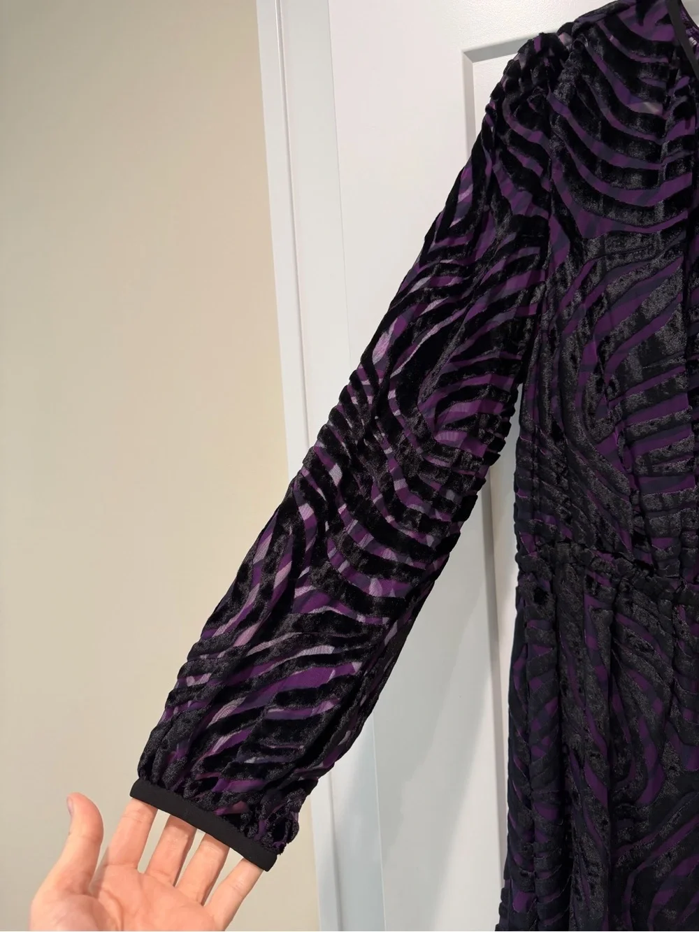 NWT Michael Kors Purple and Black Midi Dress Lined Size XL